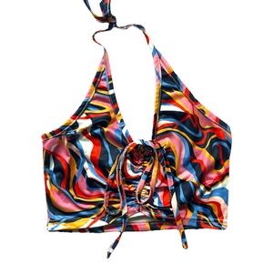 Groovy Retro Colorful Swirl Halter Top Size Small